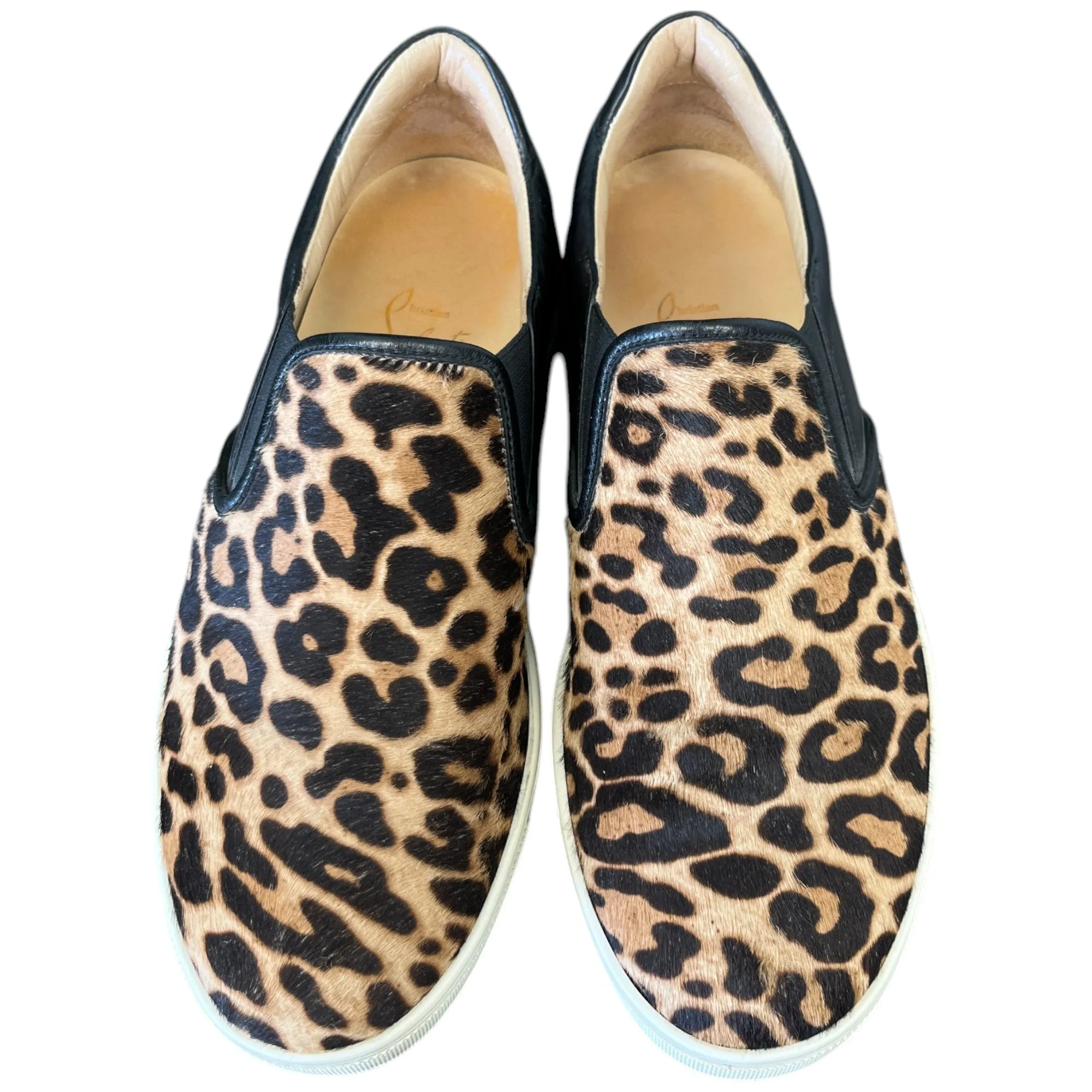 Women's Leopard Print Fur Slip On Low Trainers Black Size EU 37 / UK 4