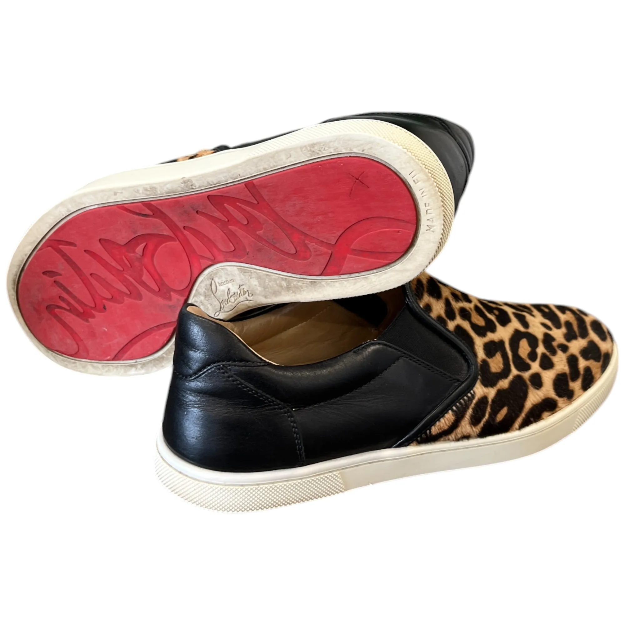 Women's Leopard Print Fur Slip On Low Trainers Black Size EU 37 / UK 4