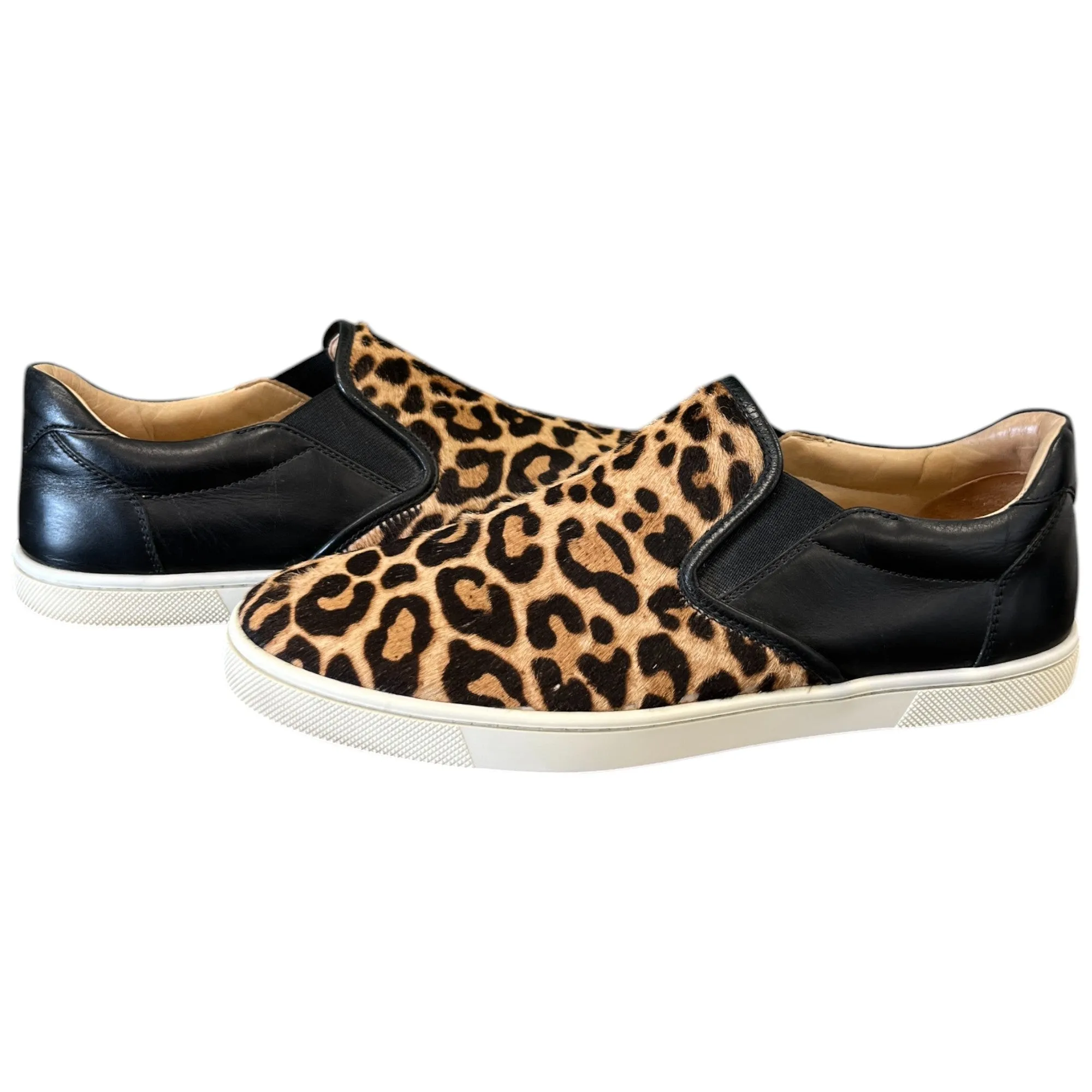 Women's Leopard Print Fur Slip On Low Trainers Black Size EU 37 / UK 4