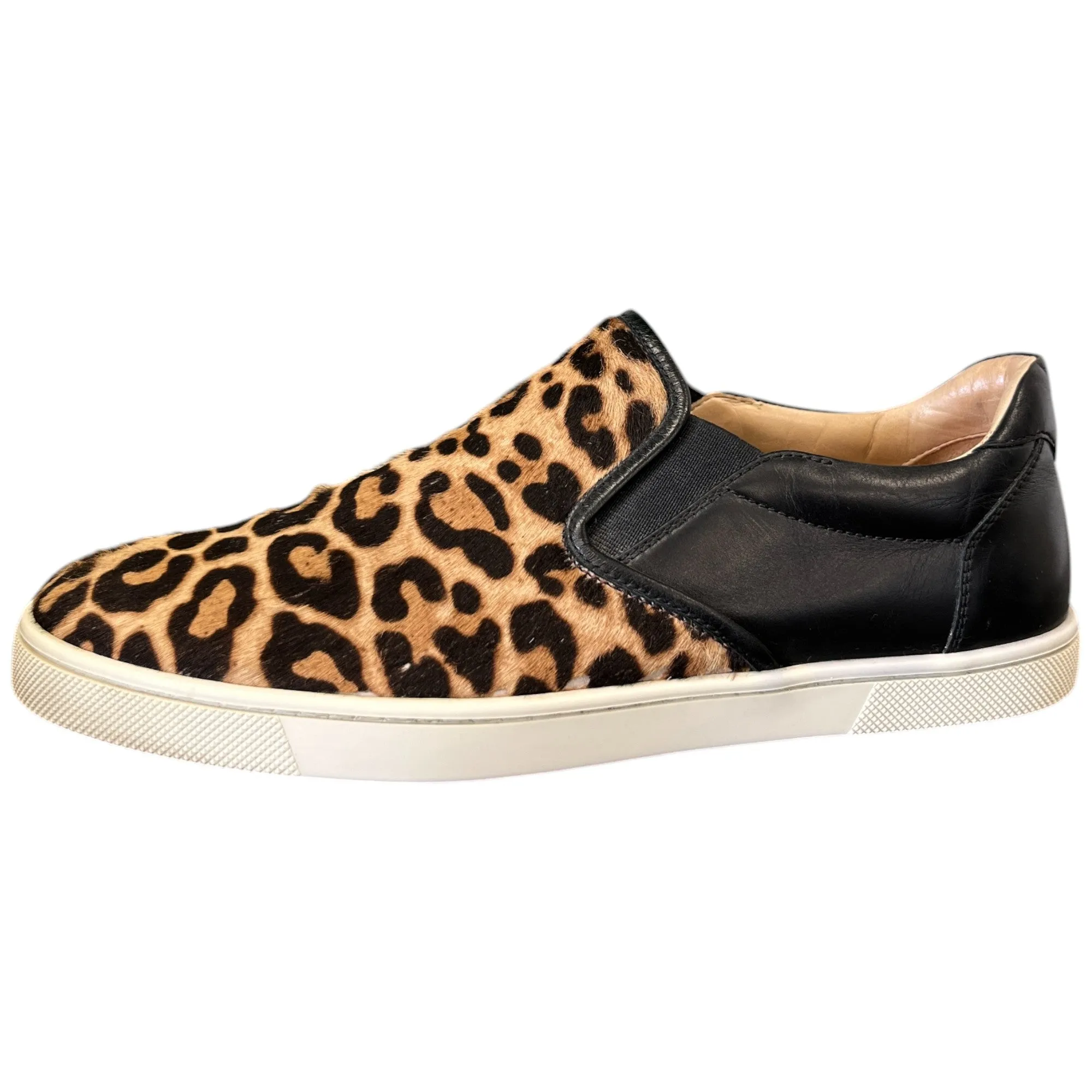Women's Leopard Print Fur Slip On Low Trainers Black Size EU 37 / UK 4