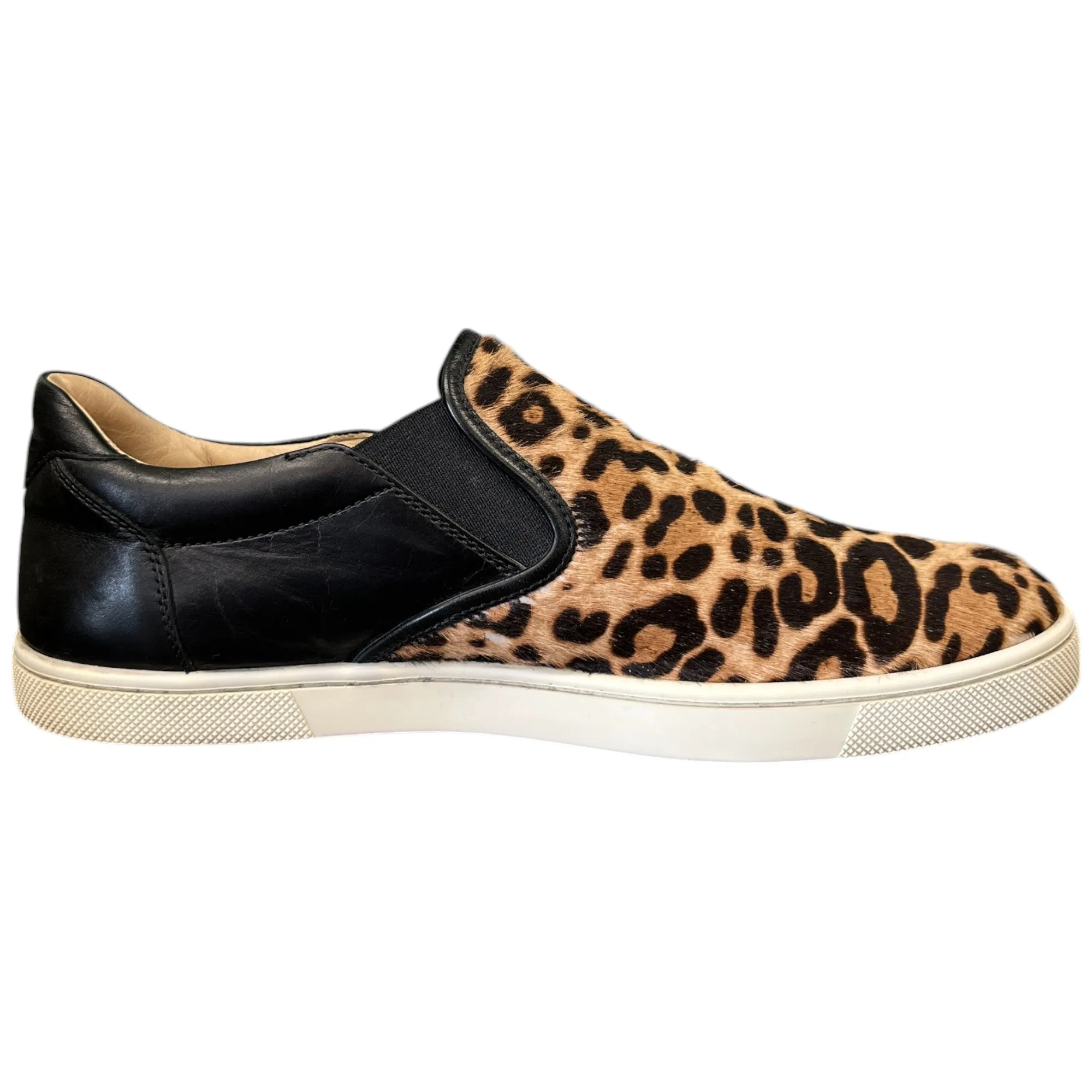 Women's Leopard Print Fur Slip On Low Trainers Black Size EU 37 / UK 4