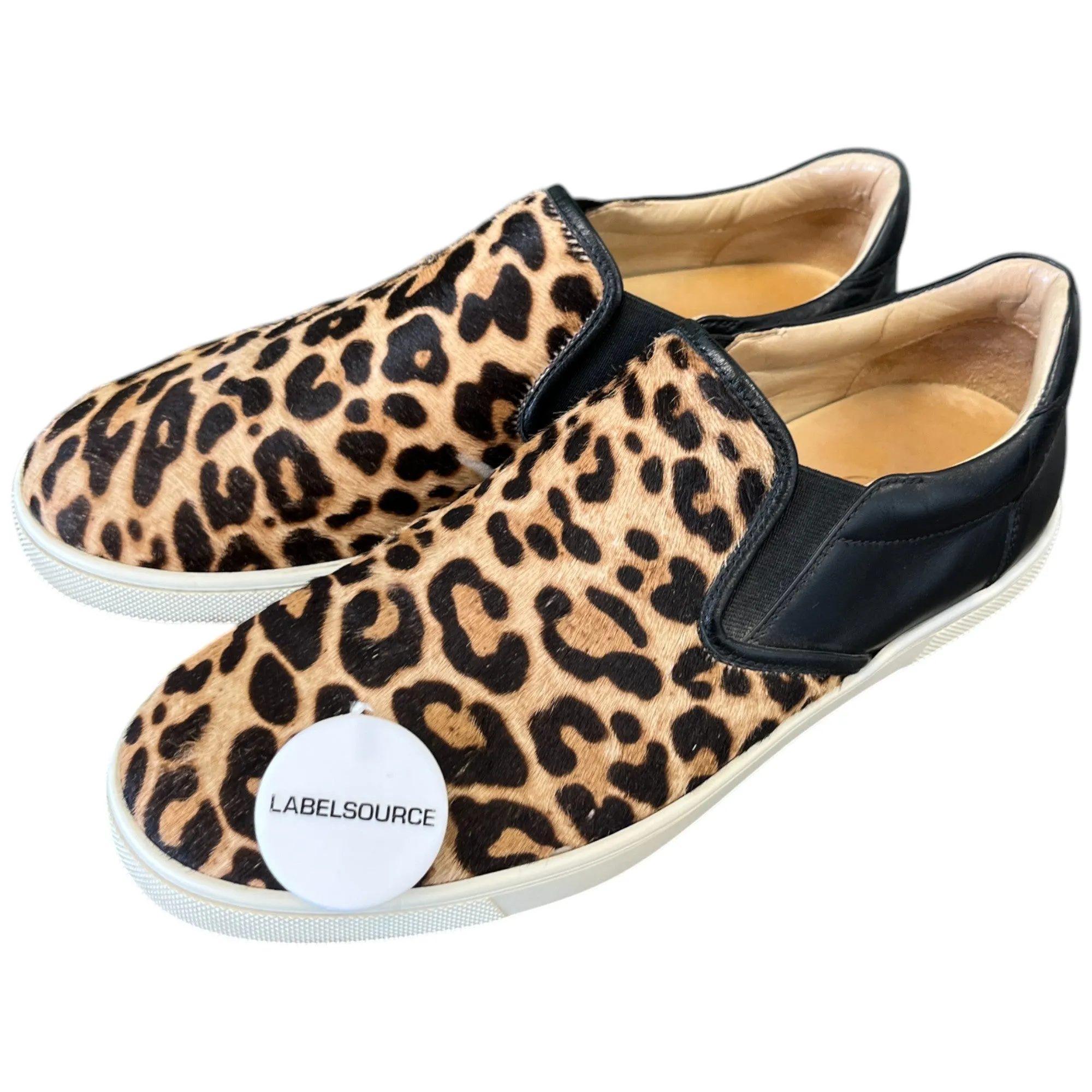 Women's Leopard Print Fur Slip On Low Trainers Black Size EU 37 / UK 4