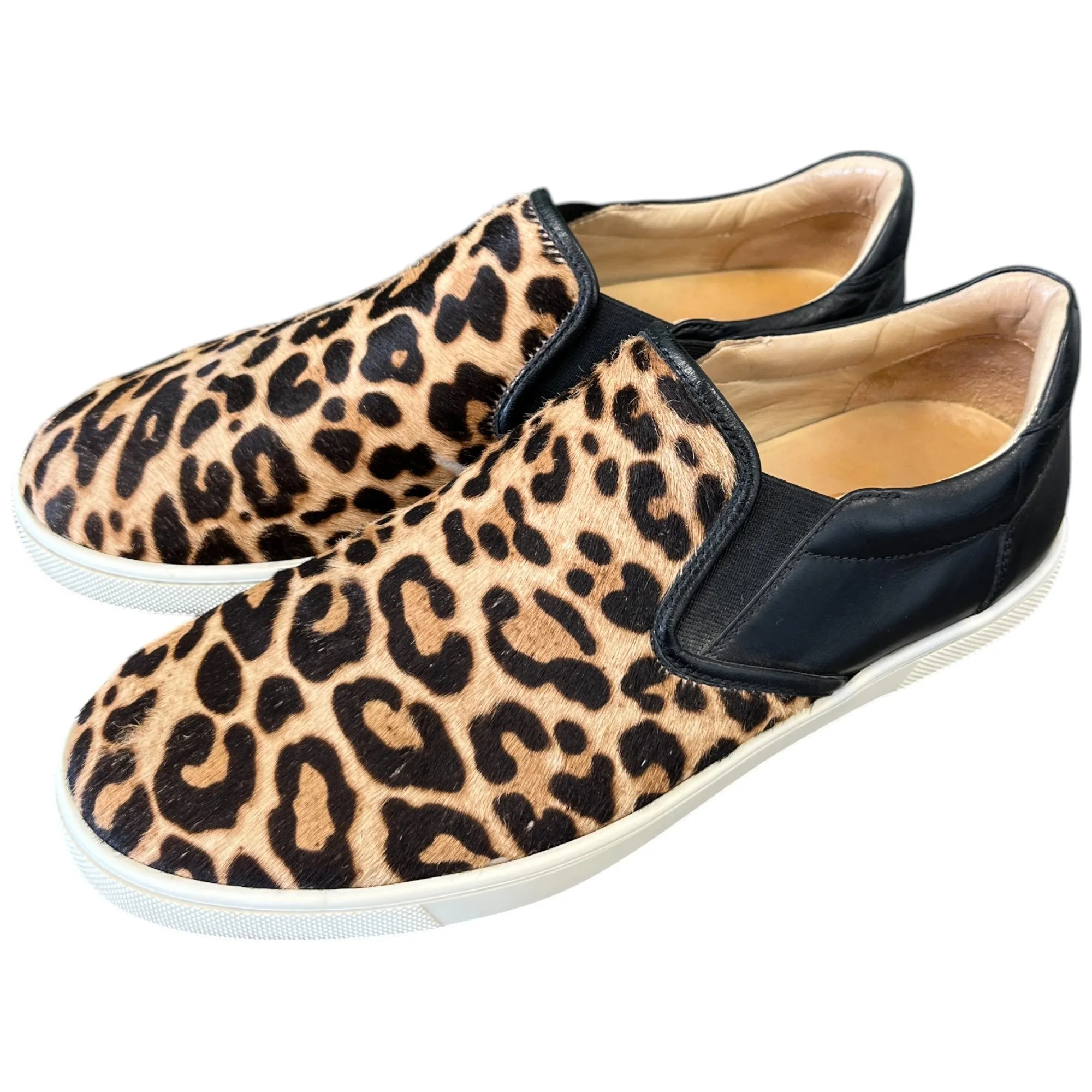 Women's Leopard Print Fur Slip On Low Trainers Black Size EU 37 / UK 4
