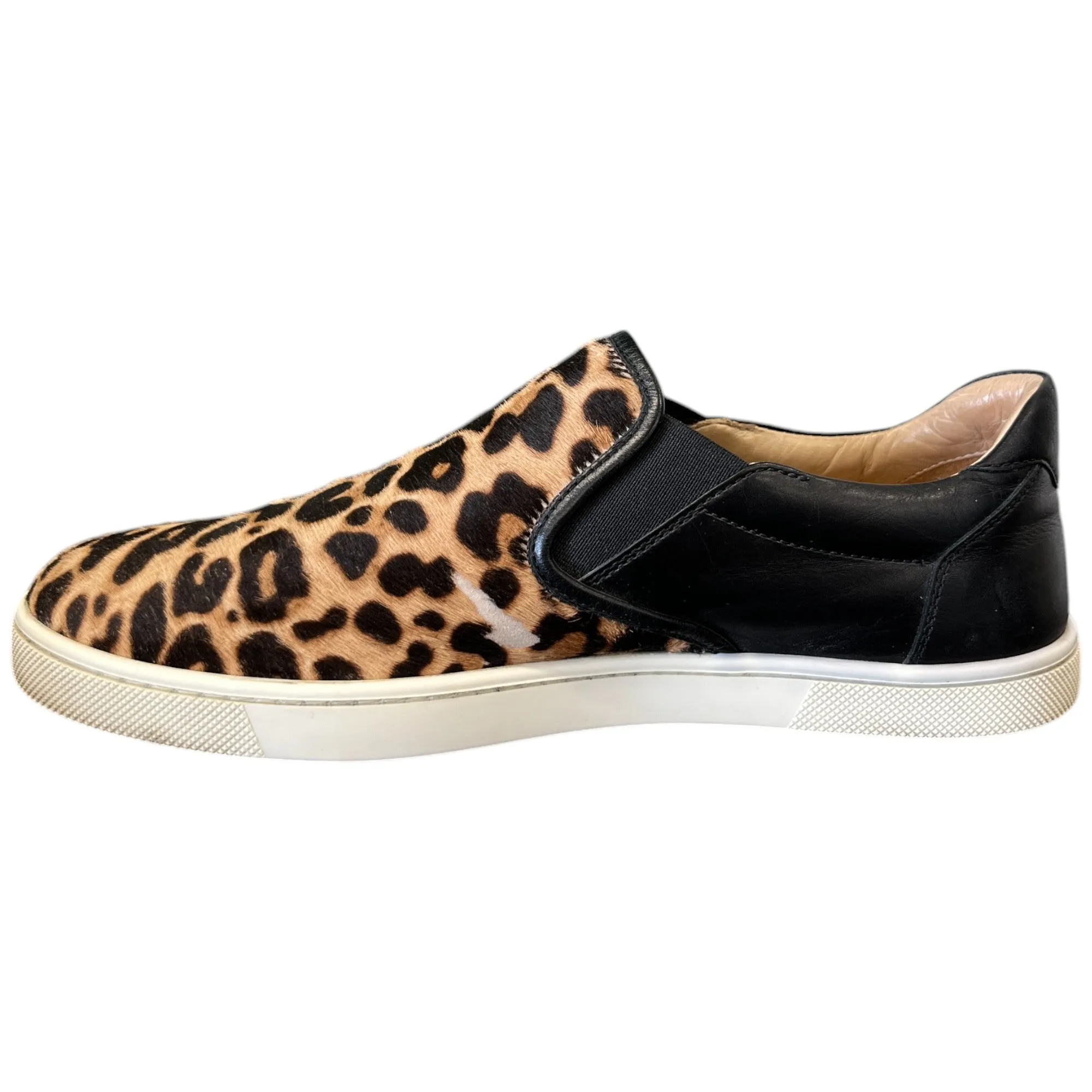 Women's Leopard Print Fur Slip On Low Trainers Black Size EU 37 / UK 4