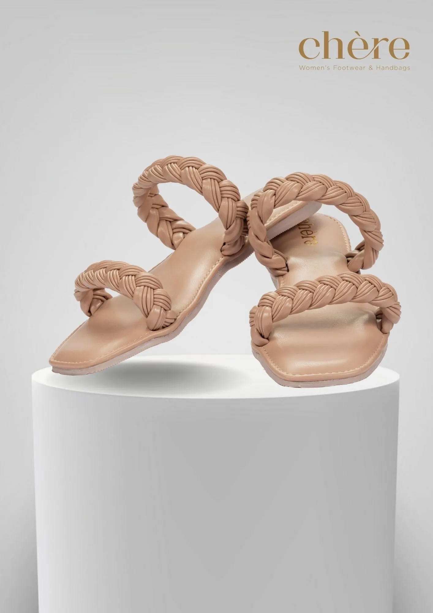 Women's Peach Pink Trendy Braided Flats